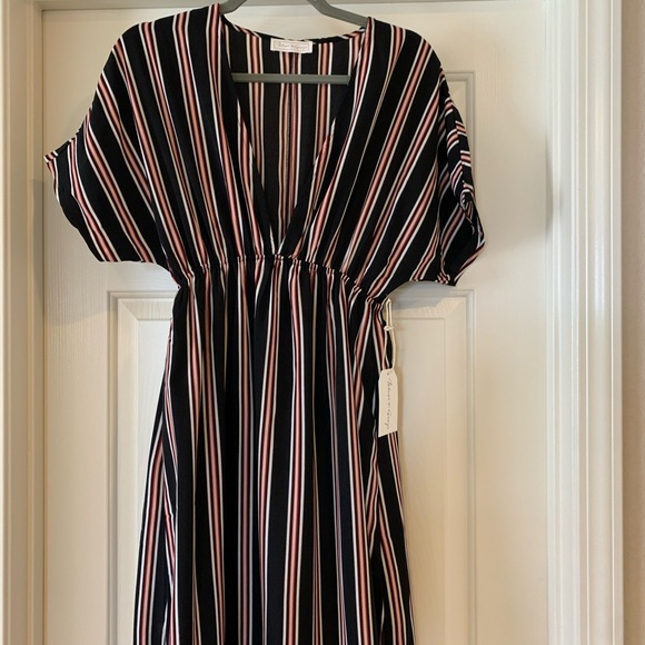 NEW Black and Red Striped Deep V Maxi Dress - Picture 7 of 8